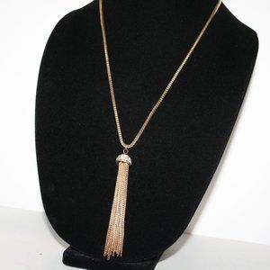 Beautiful gold chain necklace with rhinestone tassel 34"